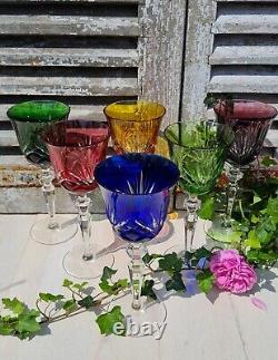 6 Anciens Verres Cristal Couleurs Etzel 1950