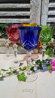 6 Anciens Verres Cristal Couleurs Etzel 1950