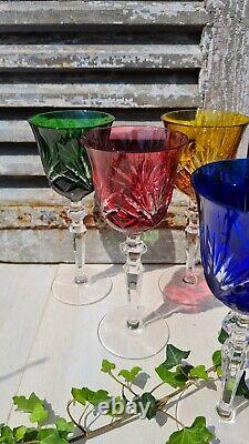 6 Anciens Verres Cristal Couleurs Etzel 1950