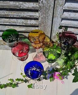 6 Anciens Verres Cristal Couleurs Etzel 1950