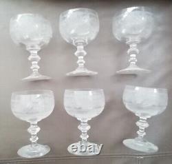 6 Anciens Verres Eau Vin Cristal Gravé À La Roue Baccarat St Louis Portieux XIX