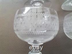 6 Anciens Verres Eau Vin Cristal Gravé À La Roue Baccarat St Louis Portieux XIX
