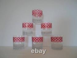 6 Anciens gobelets verres à whisky cristal léger taillé de couleur rouge pieds