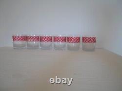 6 Anciens gobelets verres à whisky cristal léger taillé de couleur rouge pieds