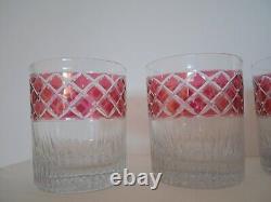 6 Anciens gobelets verres à whisky cristal léger taillé de couleur rouge pieds