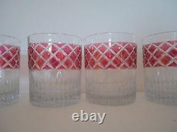 6 Anciens gobelets verres à whisky cristal léger taillé de couleur rouge pieds