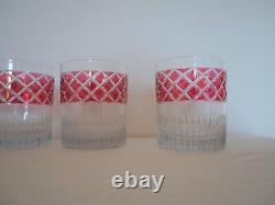 6 Anciens gobelets verres à whisky cristal léger taillé de couleur rouge pieds