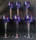 6 Anciens verres Roemer Vin cristal doublé de st Louis couleur Bleu Signé 18.5cm