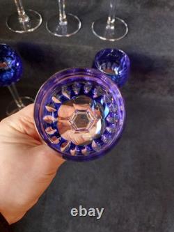 6 Anciens verres Roemer Vin cristal doublé de st Louis couleur Bleu Signé 18.5cm