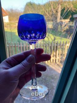 6 Anciens verres Roemer Vin cristal doublé de st Louis couleur Bleu Signé 18.5cm