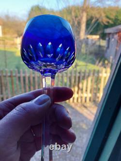 6 Anciens verres Roemer Vin cristal doublé de st Louis couleur Bleu Signé 18.5cm