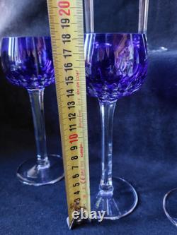 6 Anciens verres Roemer Vin cristal doublé de st Louis couleur Bleu Signé 18.5cm