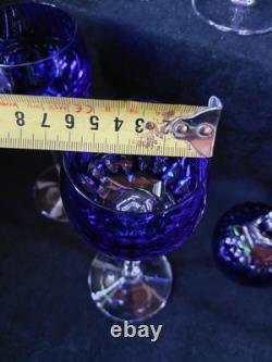 6 Anciens verres Roemer Vin cristal doublé de st Louis couleur Bleu Signé 18.5cm