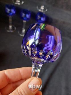 6 Anciens verres Roemer Vin cristal doublé de st Louis couleur Bleu Signé 18.5cm