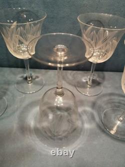 6 Grands Verres Anciens en Cristal Gravé XVIIIe début XIXeme H. 17,5cm