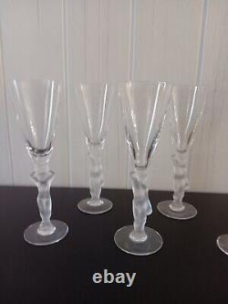 6 SUPERBE ANCIENNE Flutes Verres à CHAMPAGNE en CRISTAL de BAYEL Bacchus Vénus