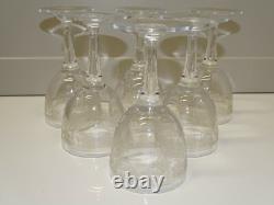 6 VERRES à pieds CRISTAL Gravé Feuilles & Fleurs VERRES ANCIENS ART NOUVEAU