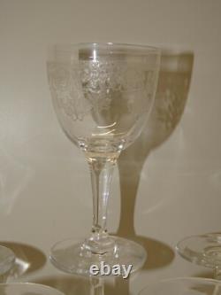 6 VERRES à pieds CRISTAL Gravé Feuilles & Fleurs VERRES ANCIENS ART NOUVEAU