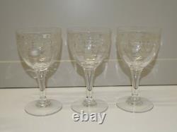 6 VERRES à pieds CRISTAL Gravé Feuilles & Fleurs VERRES ANCIENS ART NOUVEAU
