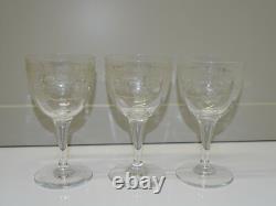6 VERRES à pieds CRISTAL Gravé Feuilles & Fleurs VERRES ANCIENS ART NOUVEAU