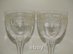 6 VERRES à pieds CRISTAL Gravé Feuilles & Fleurs VERRES ANCIENS ART NOUVEAU