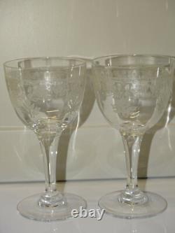 6 VERRES à pieds CRISTAL Gravé Feuilles & Fleurs VERRES ANCIENS ART NOUVEAU