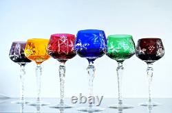 6 Verres A Vin Grand Ancienne Cristal Double Couleur Taille Raisin Traube Bohème