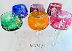6 Verres A Vin Grand Ancienne Cristal Double Couleur Taille Raisin Traube Bohème