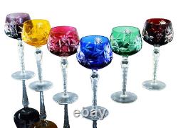 6 Verres A Vin Grand Ancienne Cristal Double Couleur Taille Raisin Traube Bohème
