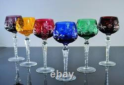 6 Verres A Vin Grand Ancienne Cristal Double Couleur Taille Raisin Traube Bohème