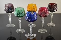 6 Verres A Vin Grand Ancienne Cristal Double Couleur Taille Raisin Traube Bohème