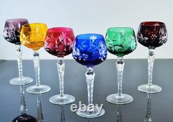 6 Verres A Vin Grand Ancienne Cristal Double Couleur Taille Raisin Traube Bohème