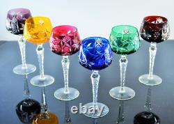 6 Verres A Vin Grand Ancienne Cristal Double Couleur Taille Raisin Traube Bohème