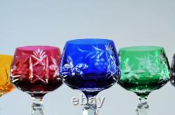 6 Verres A Vin Grand Ancienne Cristal Double Couleur Taille Raisin Traube Bohème