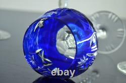 6 Verres A Vin Grand Ancienne Cristal Double Couleur Taille Raisin Traube Bohème