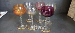 6 Verres Cristal Colorés Anciens