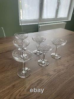 6 anciennes coupe à champagne en cristal de Saint Louis modèle Motta art déco