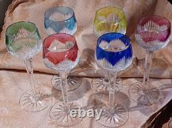 6 anciens VERRES à vin du Rhin cristal coloré siglé
