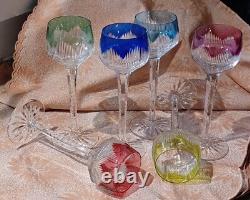 6 anciens VERRES à vin du Rhin cristal coloré siglé