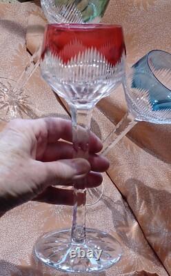 6 anciens VERRES à vin du Rhin cristal coloré siglé