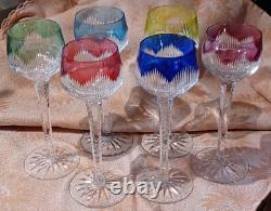 6 anciens VERRES à vin du Rhin cristal coloré siglé