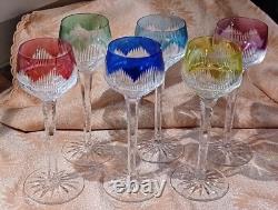 6 anciens VERRES à vin du Rhin cristal coloré siglé