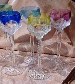 6 anciens VERRES à vin du Rhin cristal coloré siglé