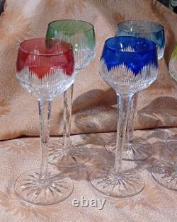 6 anciens VERRES à vin du Rhin cristal coloré siglé