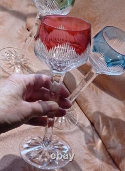 6 anciens VERRES à vin du Rhin cristal coloré siglé