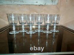 6 anciens verres apéritif, porto en cristal gravé de Baccarat C. 1900