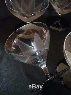 6 anciens verres flutes a champagne art deco soufflée taillée pied couleur daum