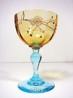 6 anciens verres vin George Sand verre émaillé, décor fleurs, TBE