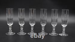 6 flûtes à champagne anciennes en verre soufflé petites côtes plates