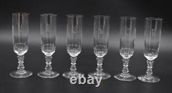 6 flûtes à champagne anciennes en verre soufflé petites côtes plates